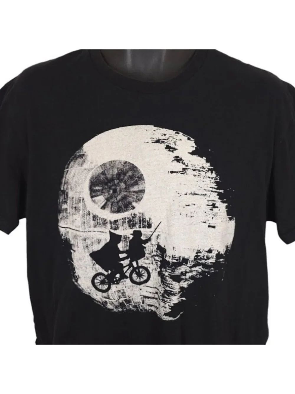 Star Wars ET Crop Top T Shirt Mens Size Large Black Yoda Death Star Cut Off